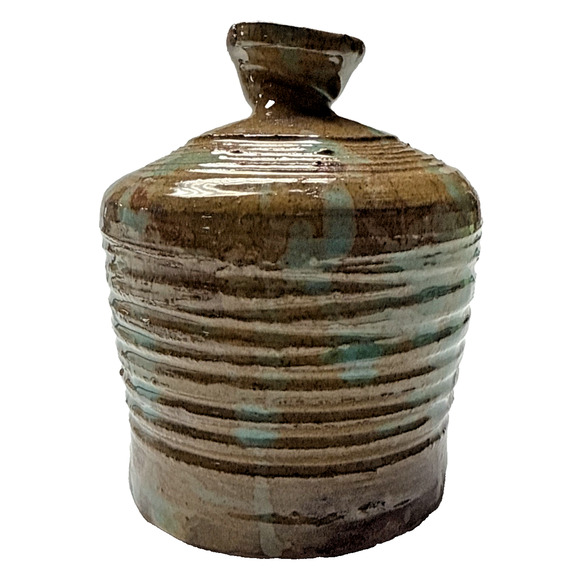 MCM Bailey Studio Art Pottery Glazed Vase Weed Pot Brown Green As Is - Picture 2 of 15